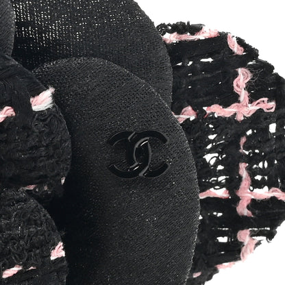 Chanel Tweed Camellia Pin Brooch Black Pink 3 of 3