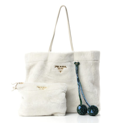 Prada Shearling Saffiano Shoulder Bag White 3 of 10