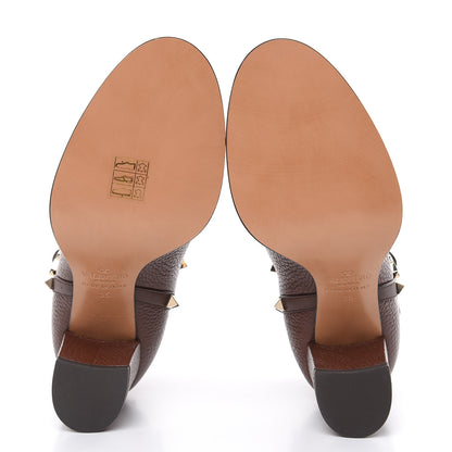 Valentino Garavani Pebbled Calfskin Rockstud Double Buckle 70mm Block Heel Ankle Boots 35 Light Brown 5 of 9