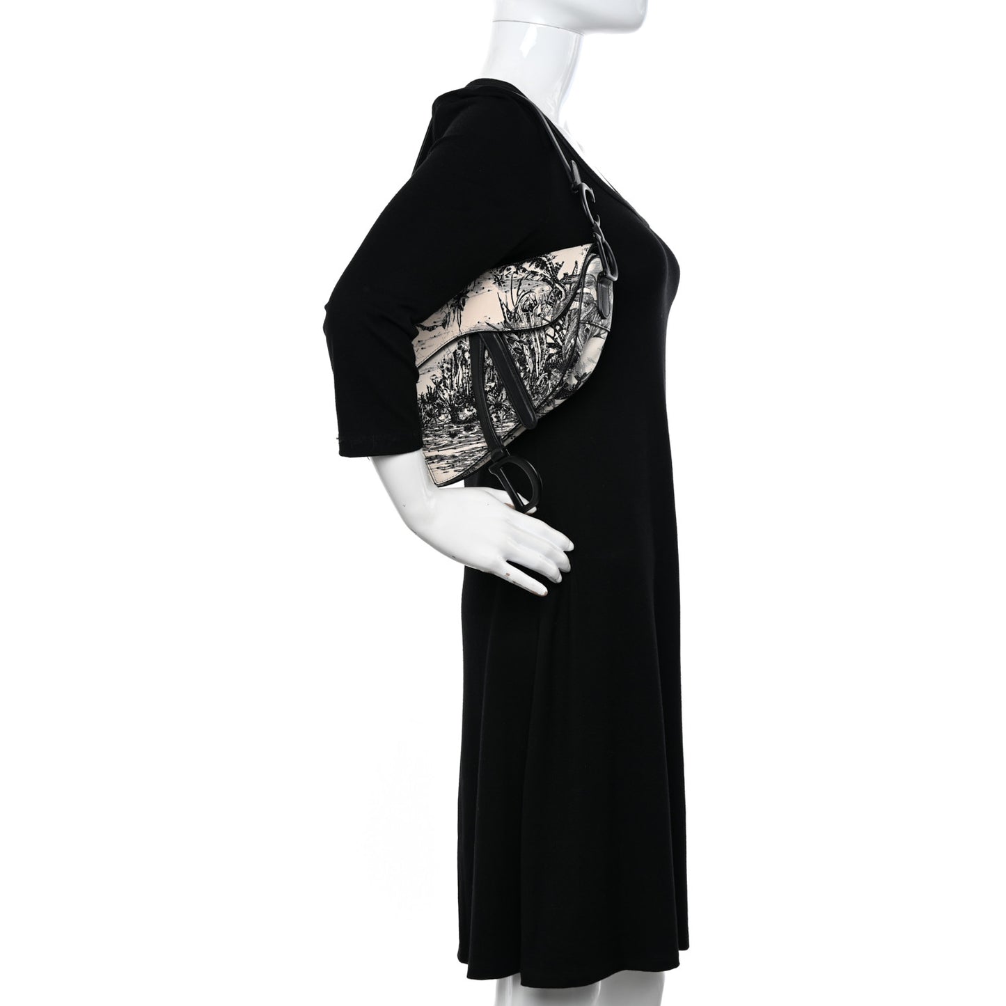 Calfskin Embroidered Palm Tree Toile De Jouy Saddle Bag White Black