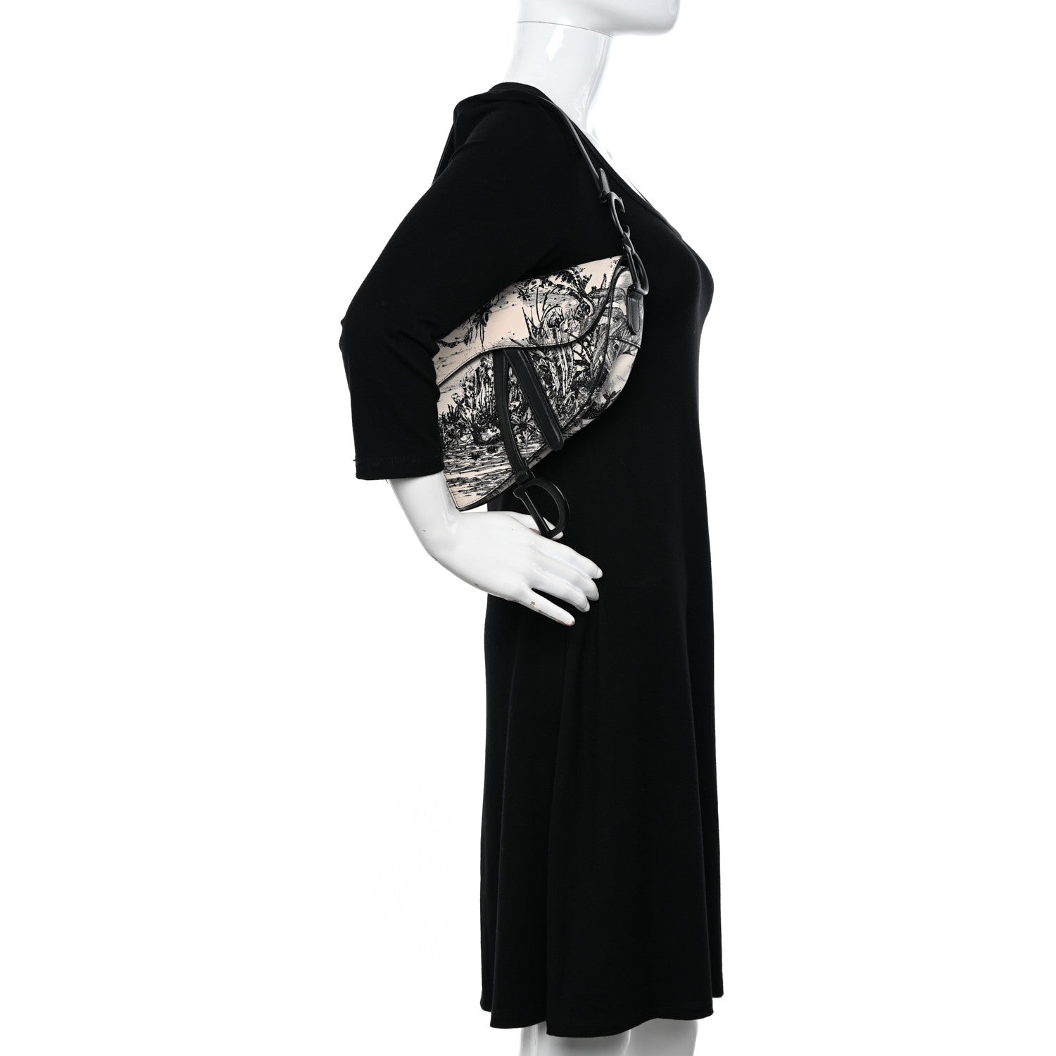 Christian Dior Calfskin Embroidered Palm Tree Toile De Jouy Saddle Bag White Black 2 of 11