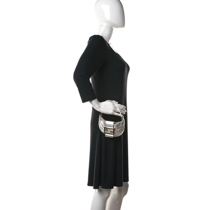 Fendi Metallic Calfskin Crystal Mini Half Moon Baguette Silver 2 of 11