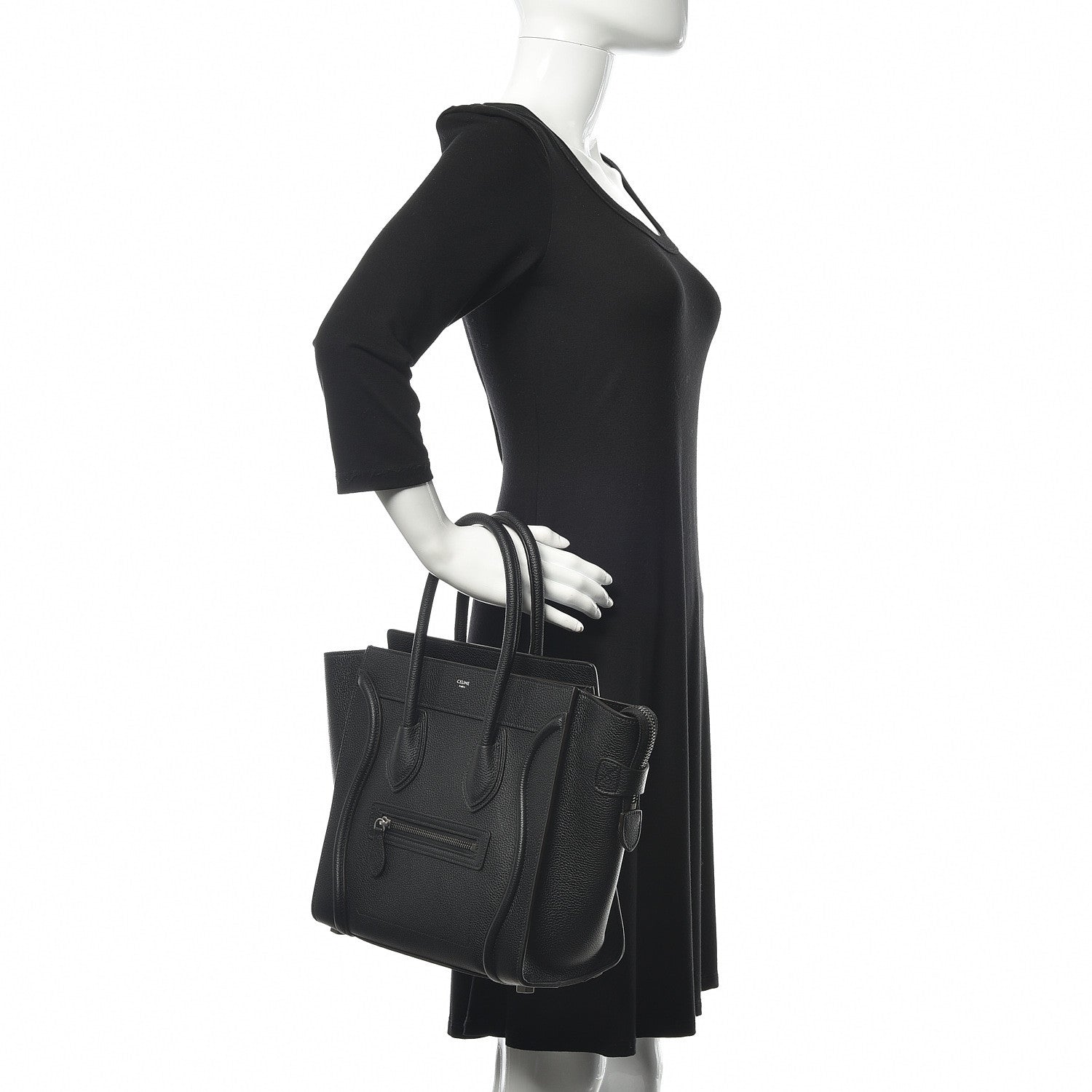 Celine Drummed Calfskin Micro Luggage Black 2 of 9