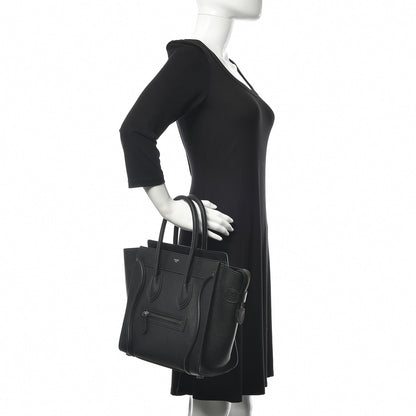 Celine Drummed Calfskin Micro Luggage Black 2 of 9