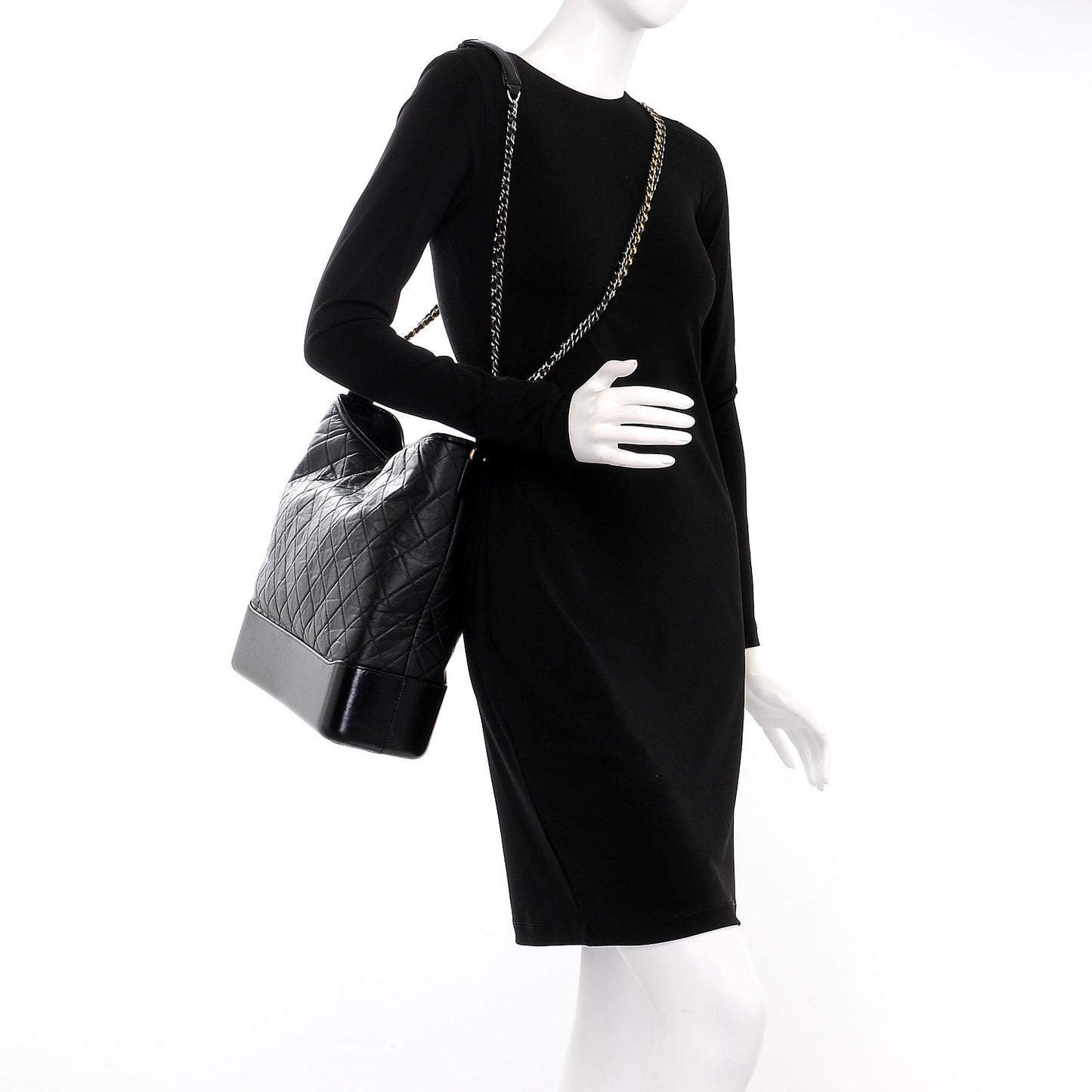 Aged Calfskin Quilted Large Gabrielle Hobo Black