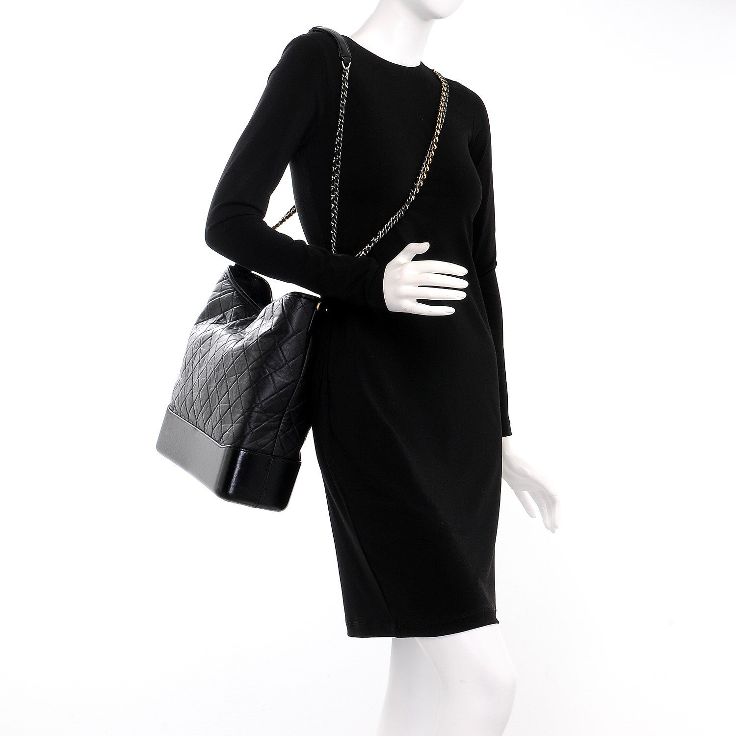 Chanel Aged Calfskin Quilted Large Gabrielle Hobo Black 2 of 8