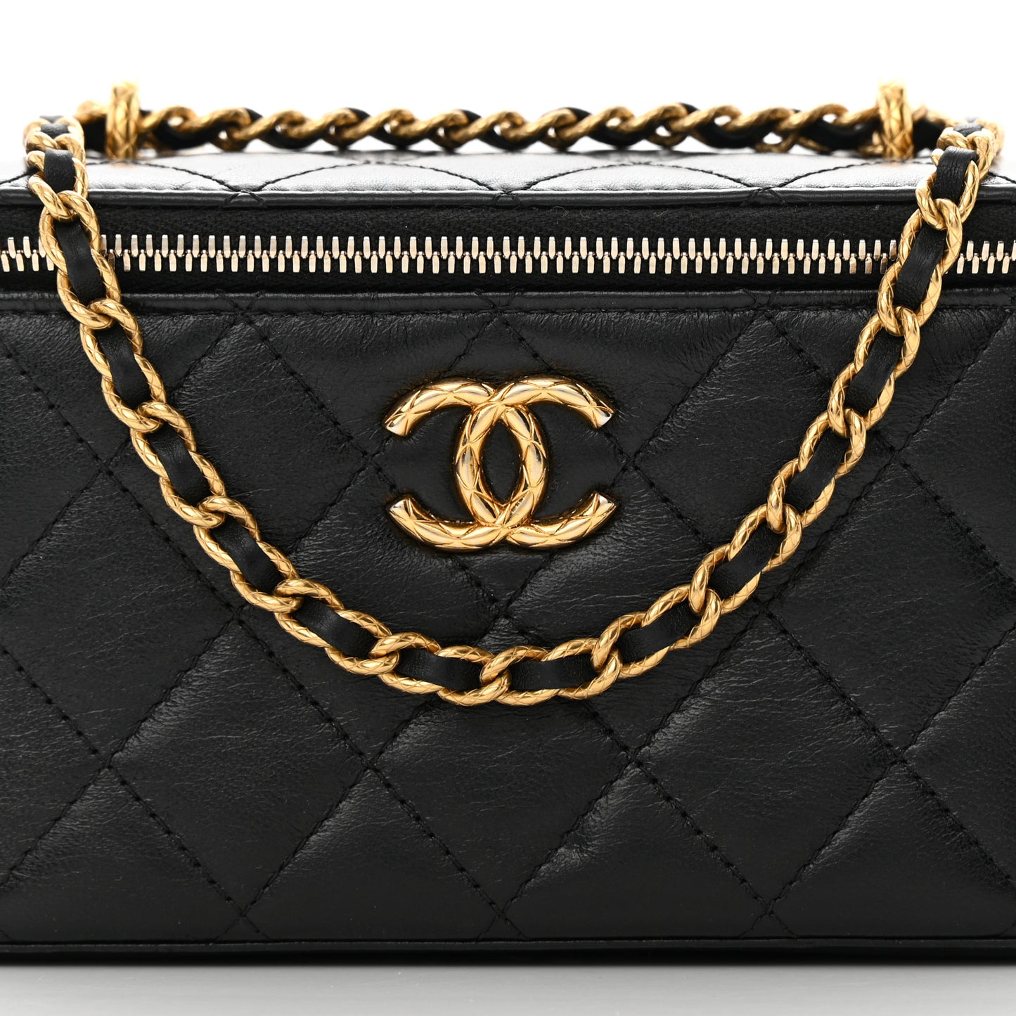 Lambskin Quilted Small CC Dynasty Vanity Case With Chain Black