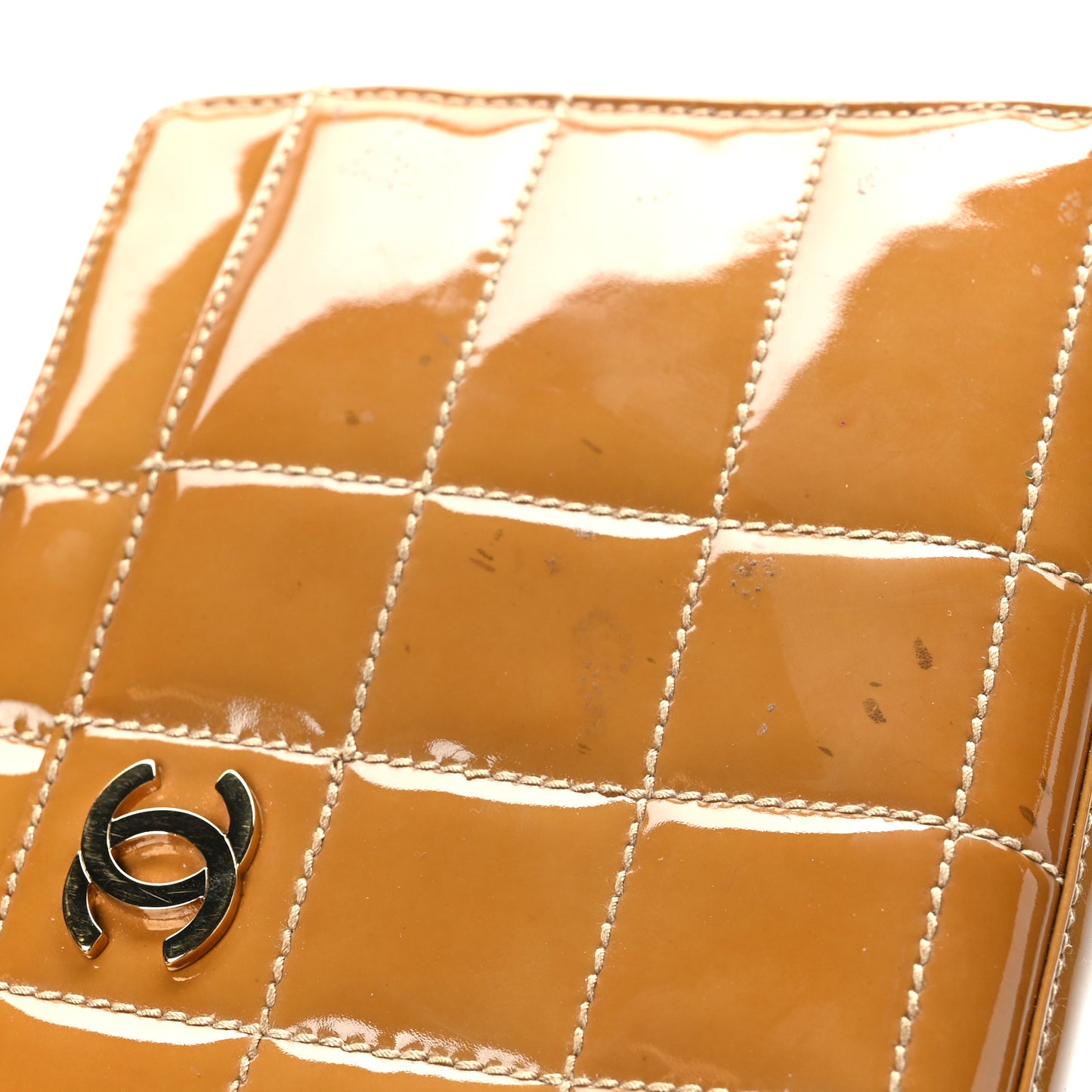 Patent Quilted Chocolate Bar Beige