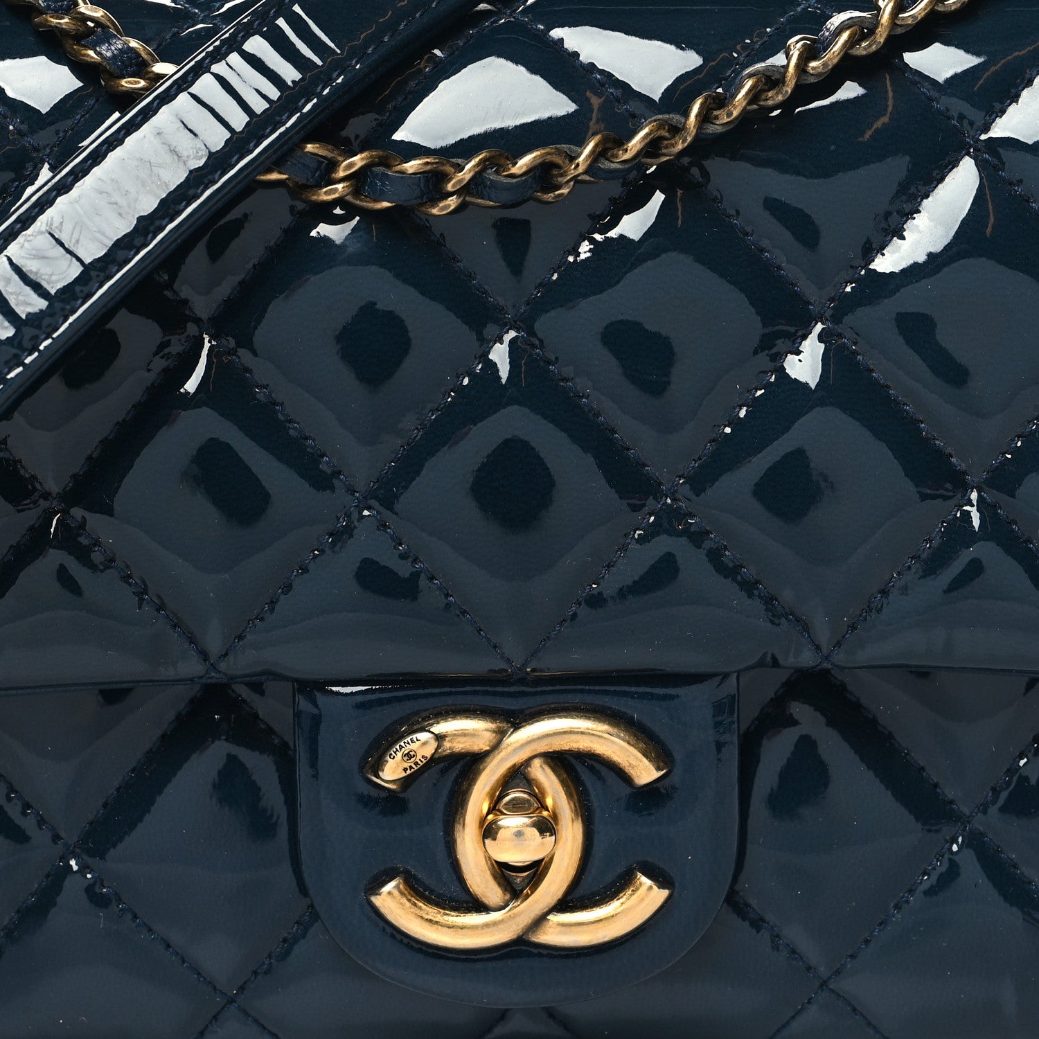 Chanel Patent Goatskin Quilted Medium CC Eyelet Flap Blue 8 of 11