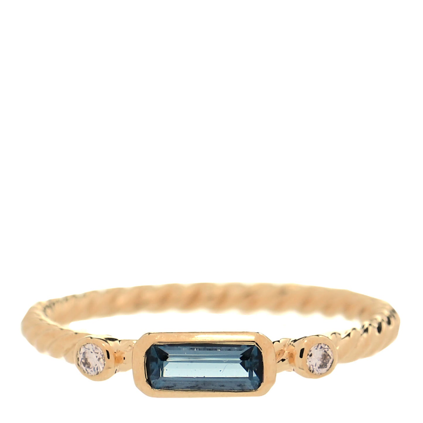 18K Yellow Gold Diamond Blue Topaz Novella Ring 52 6
