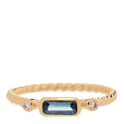 David Yurman 18K Yellow Gold Diamond Blue Topaz Novella Ring 52 6 1 of 3