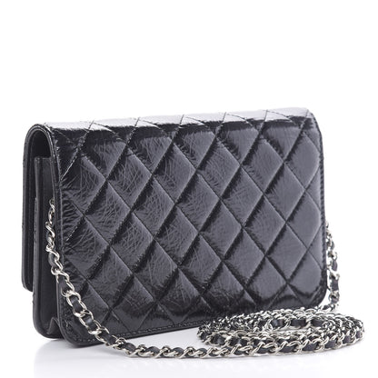 Chanel Patent Metallic Crumpled Calfskin Quilted Wallet On Chain WOC Navy 3 of 12