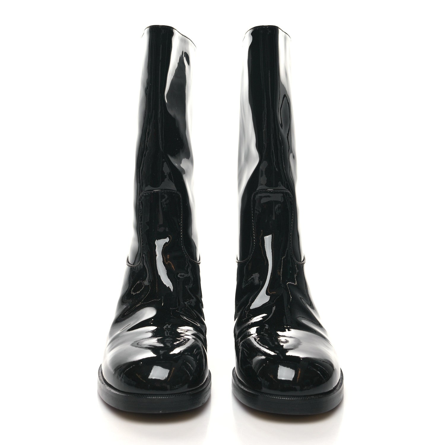 Chanel Patent CC Mid Calf Boots 40 Black 2 of 7