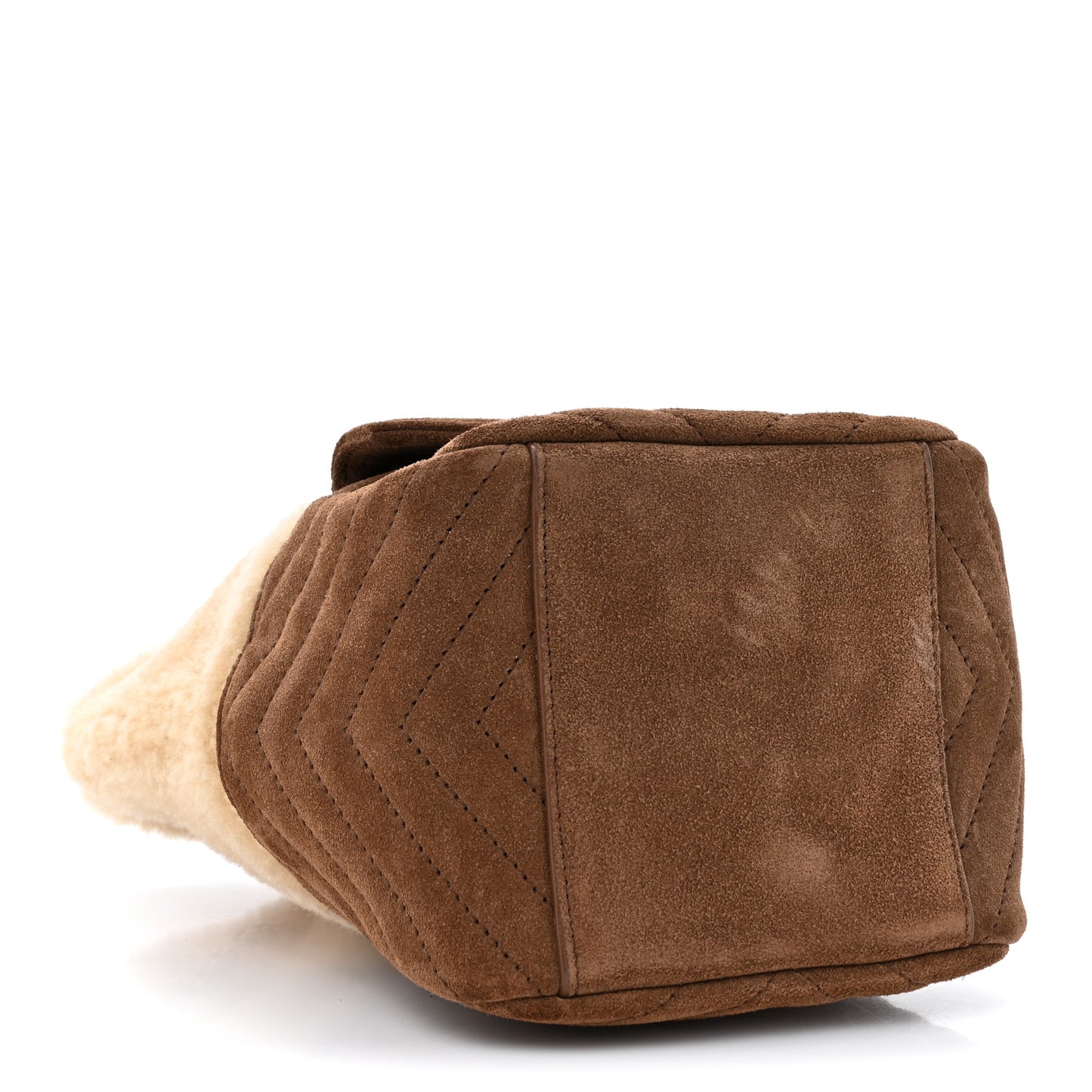 Shearling Suede Monogram Joe Nano Bucket Bag Dark Cigar Natural Beige