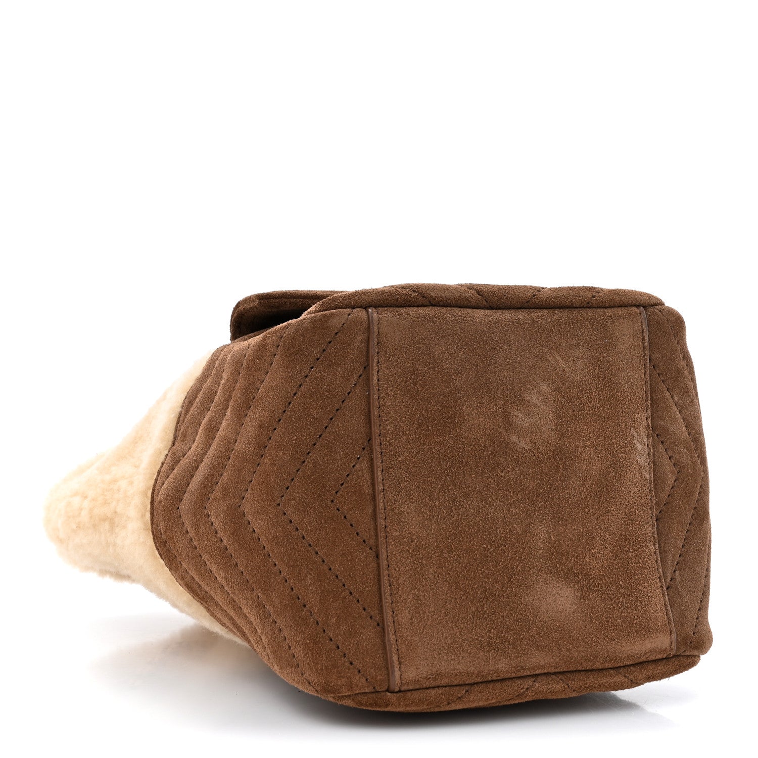 Saint Laurent Shearling Suede Monogram Joe Nano Bucket Bag Dark Cigar Natural Beige 4 of 10