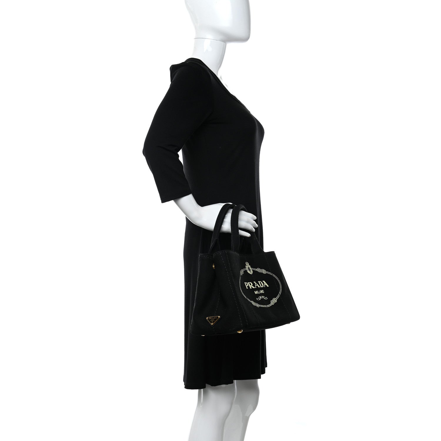 Prada Canapa Small Logo Tote Black Talco 2 of 10