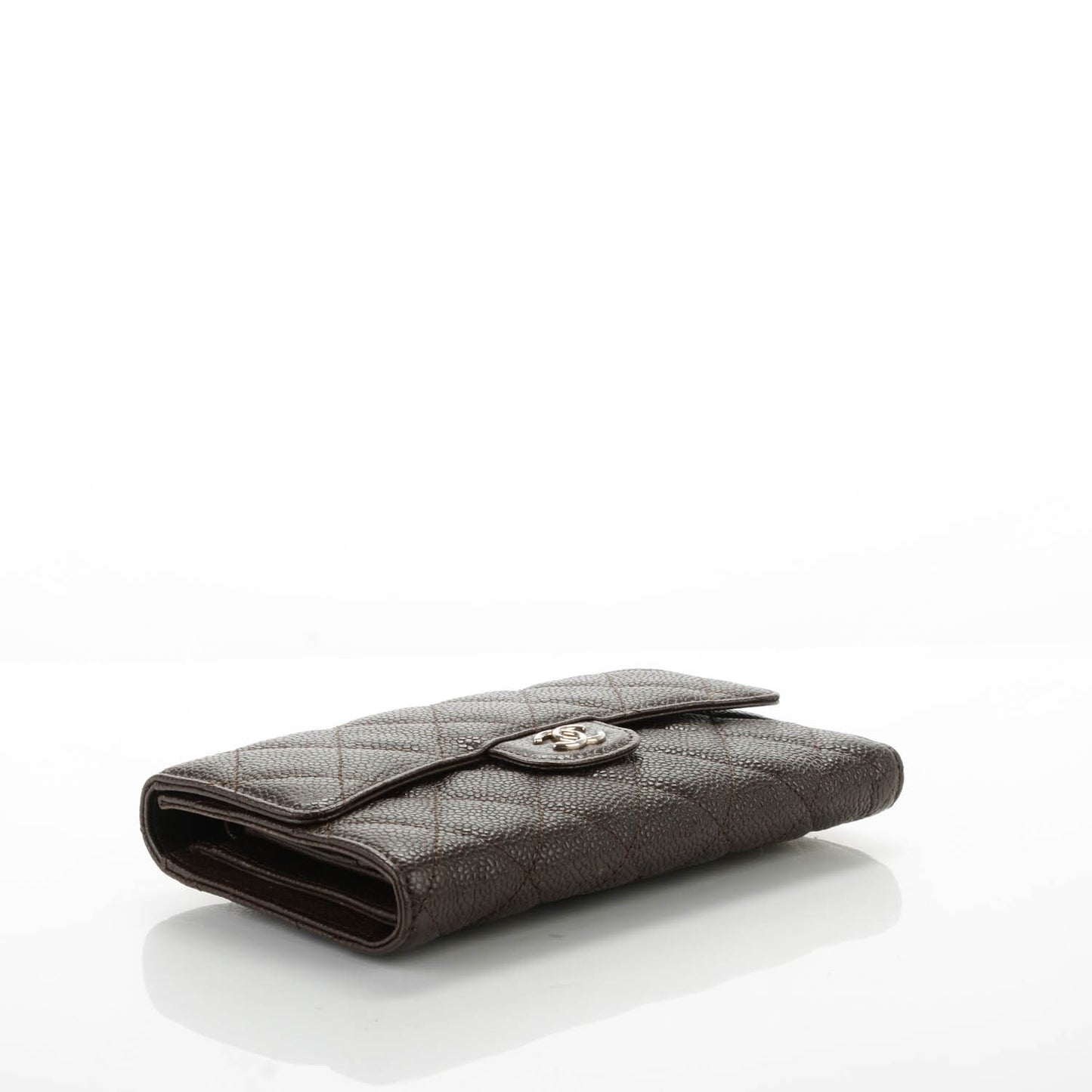 Caviar Quilted Long Flap Wallet Dark Brown