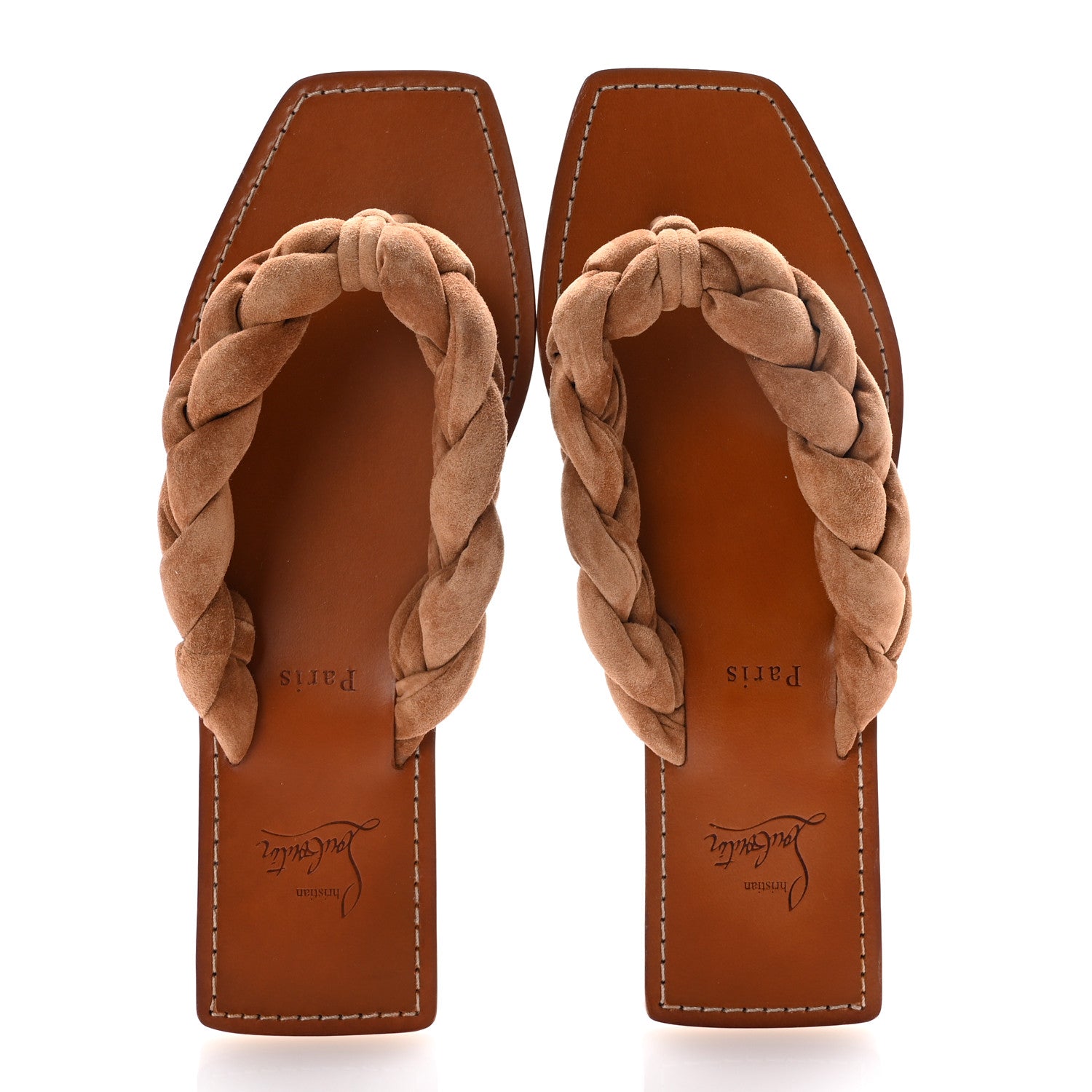 Christian Louboutin Veau Velours Braided Briotonga Flat Sandals 39.5 Biscotto 2 of 9
