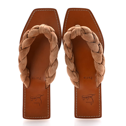 Christian Louboutin Veau Velours Braided Briotonga Flat Sandals 39.5 Biscotto 2 of 9