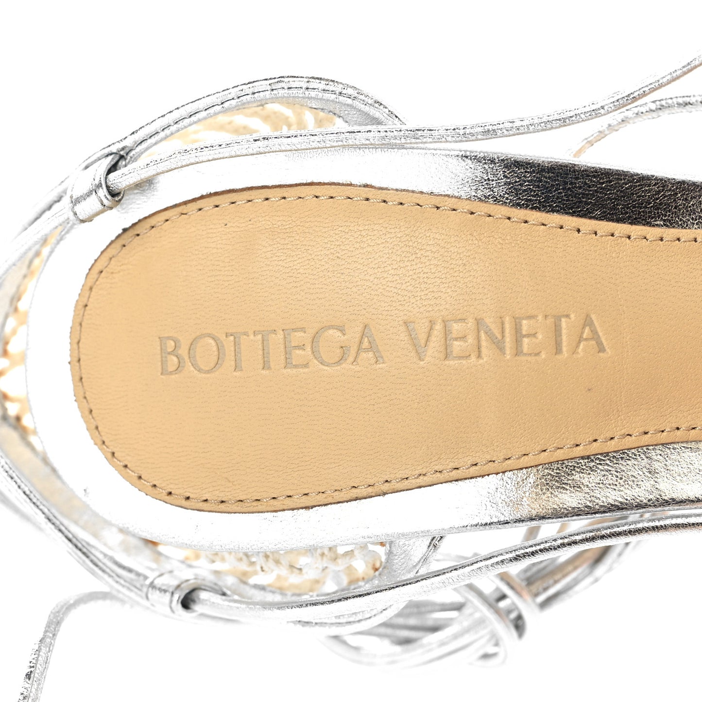 Mesh Metallic Nappa Stretch Ankle Tie Sandals 35 Silver