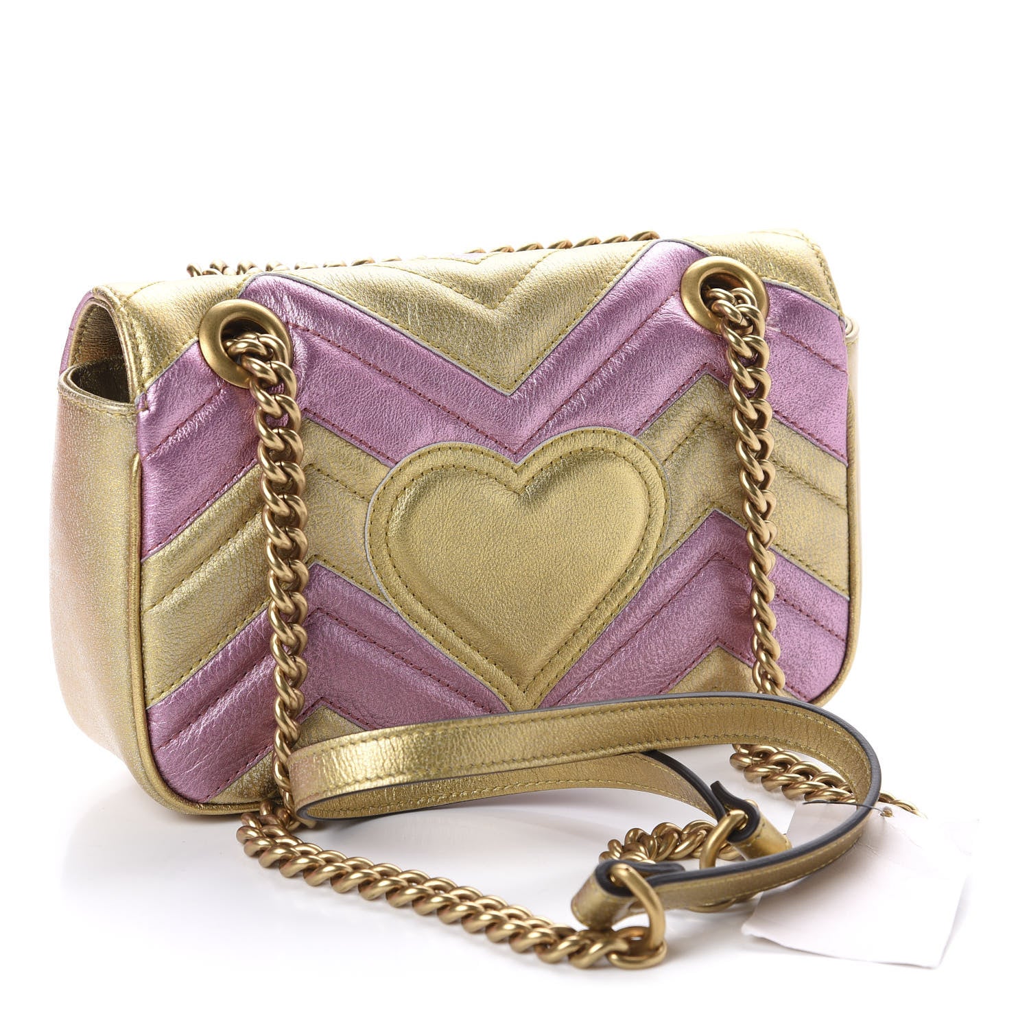 Gucci Metallic Calfskin Matelasse Mini GG Marmont Shoulder Bag Gold Pink 3 of 10