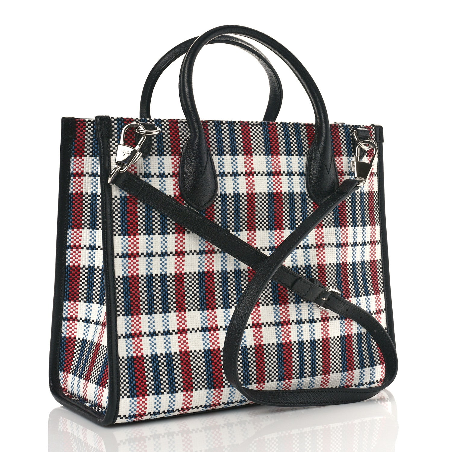 Gucci Canvas Plaid ICCUG Embroidered Small Tote Bag Black White Red Blue Smile Yellow 2 of 8