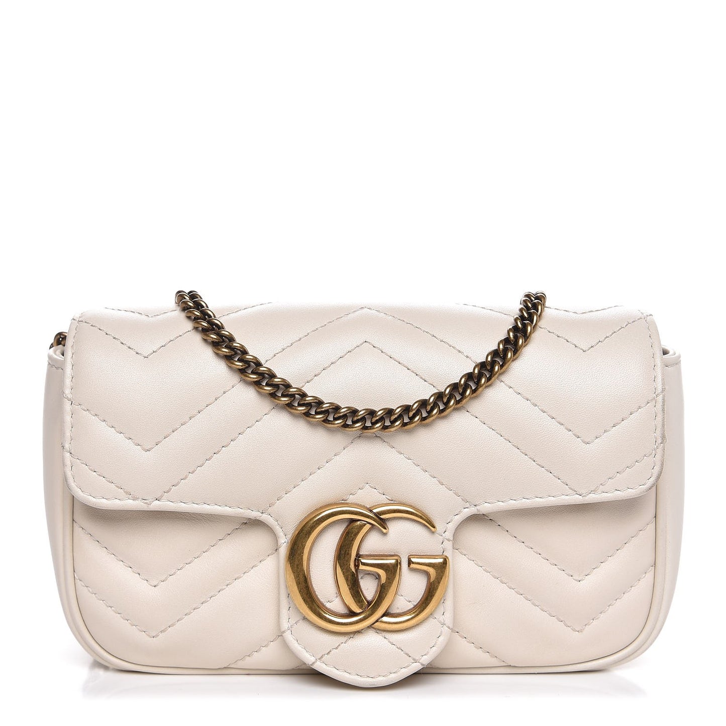 Calfskin Matelasse Super Mini GG Marmont Shoulder Bag White