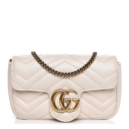Gucci Calfskin Matelasse Super Mini GG Marmont Shoulder Bag White 1 of 9