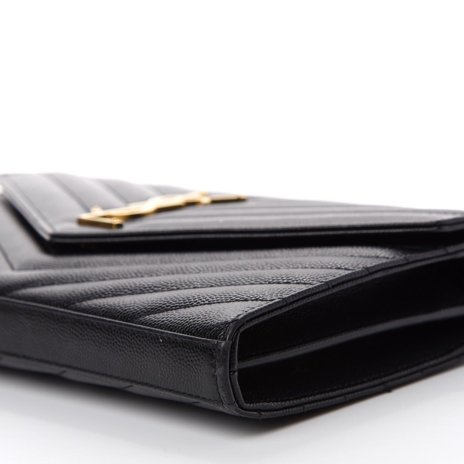Saint Laurent Grain De Poudre Matelasse Chevron Monogram Chain Wallet Black 7 of 10