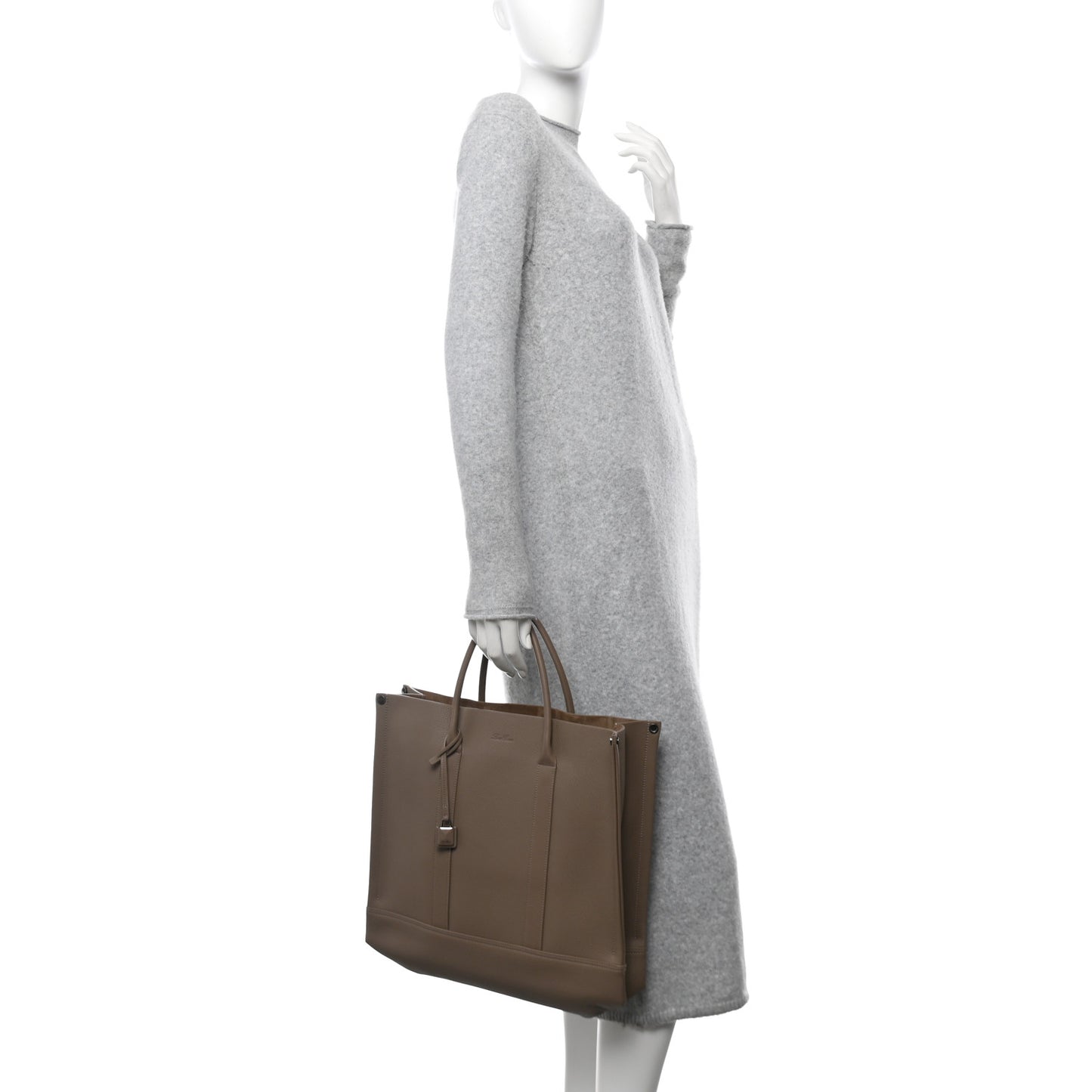 Grained Calfskin Small Beam Tote Warm Mastic