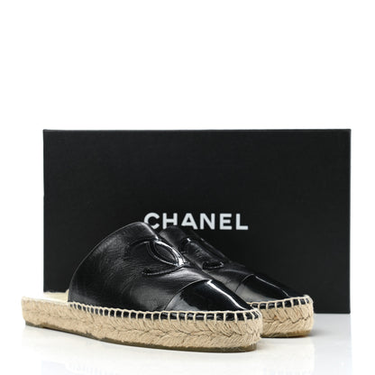 Chanel Goatskin Patent Calfskin CC Espadrille Mules 36 Black 9 of 9