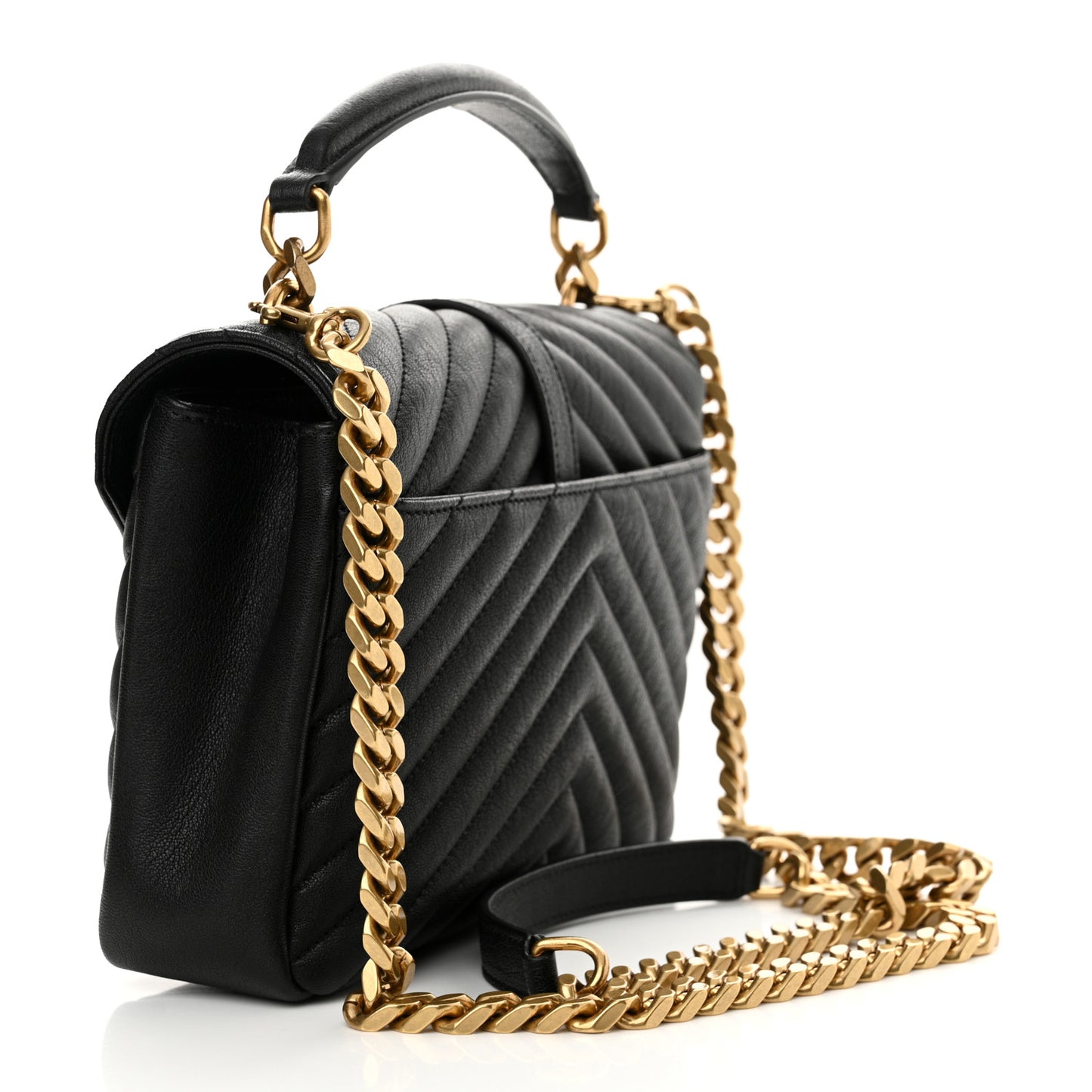 Sheepskin Matelasse Chevron Monogram Medium College Bag Black