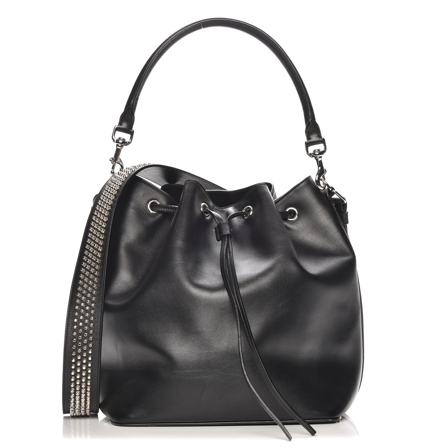 Calfskin Studded Medium Emmanuelle Bucket Bag Black