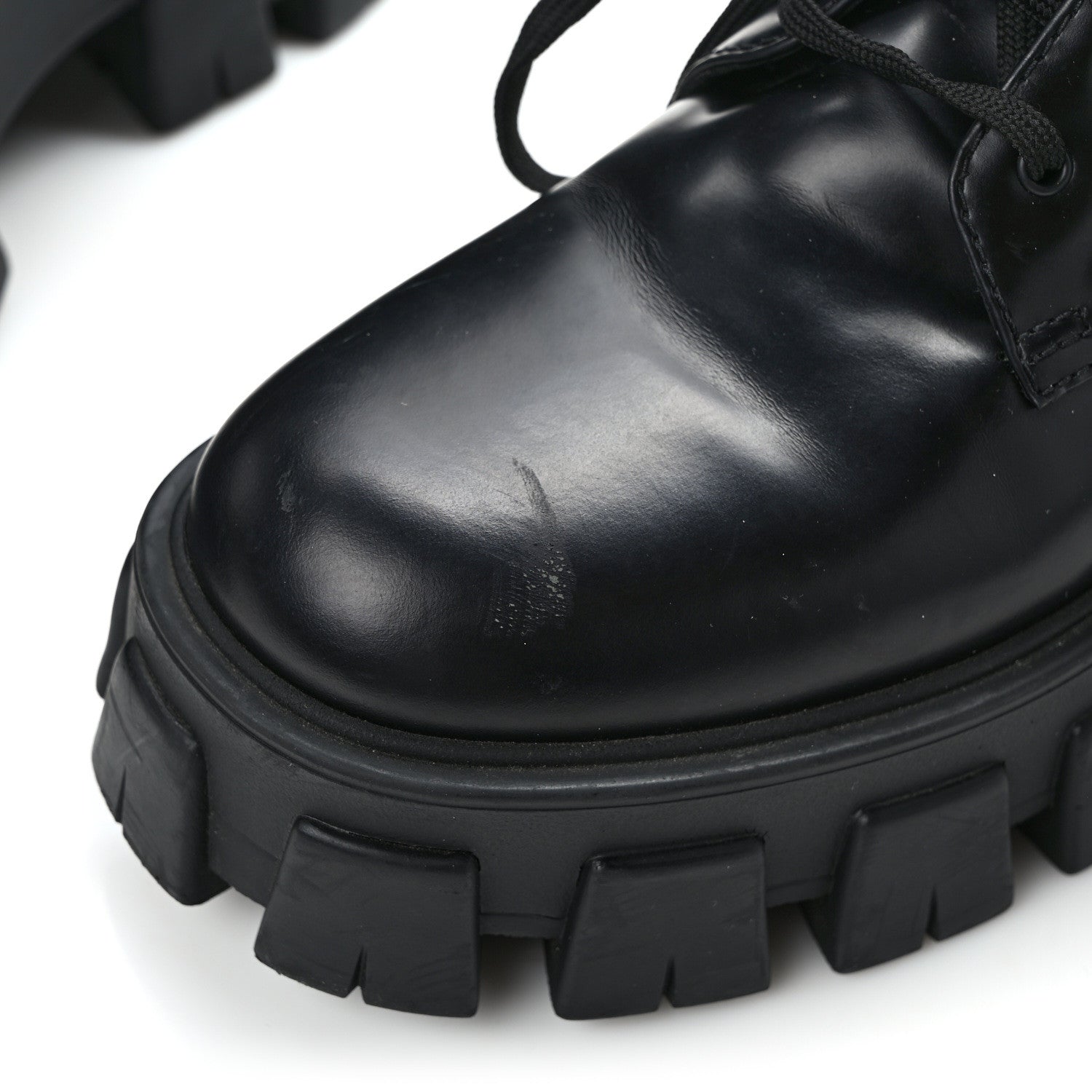 Prada Spazzolato Rois Nylon Metal Triangle Logo Monolith Pouch Pocket 55mm Boots 38.5 Black 10 of 11