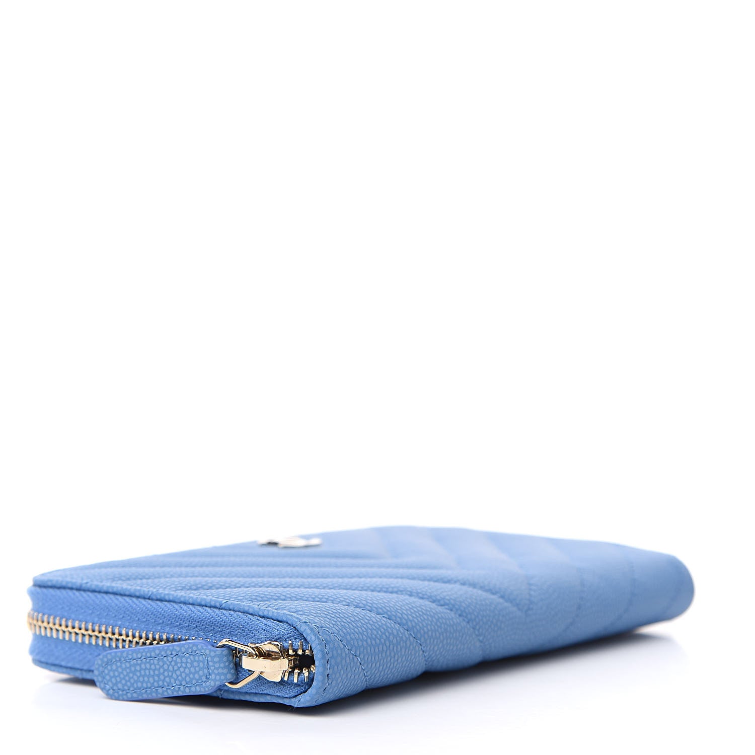 Chanel Caviar Chevron Quilted Small Zip Around Wallet Blue 4 of 8