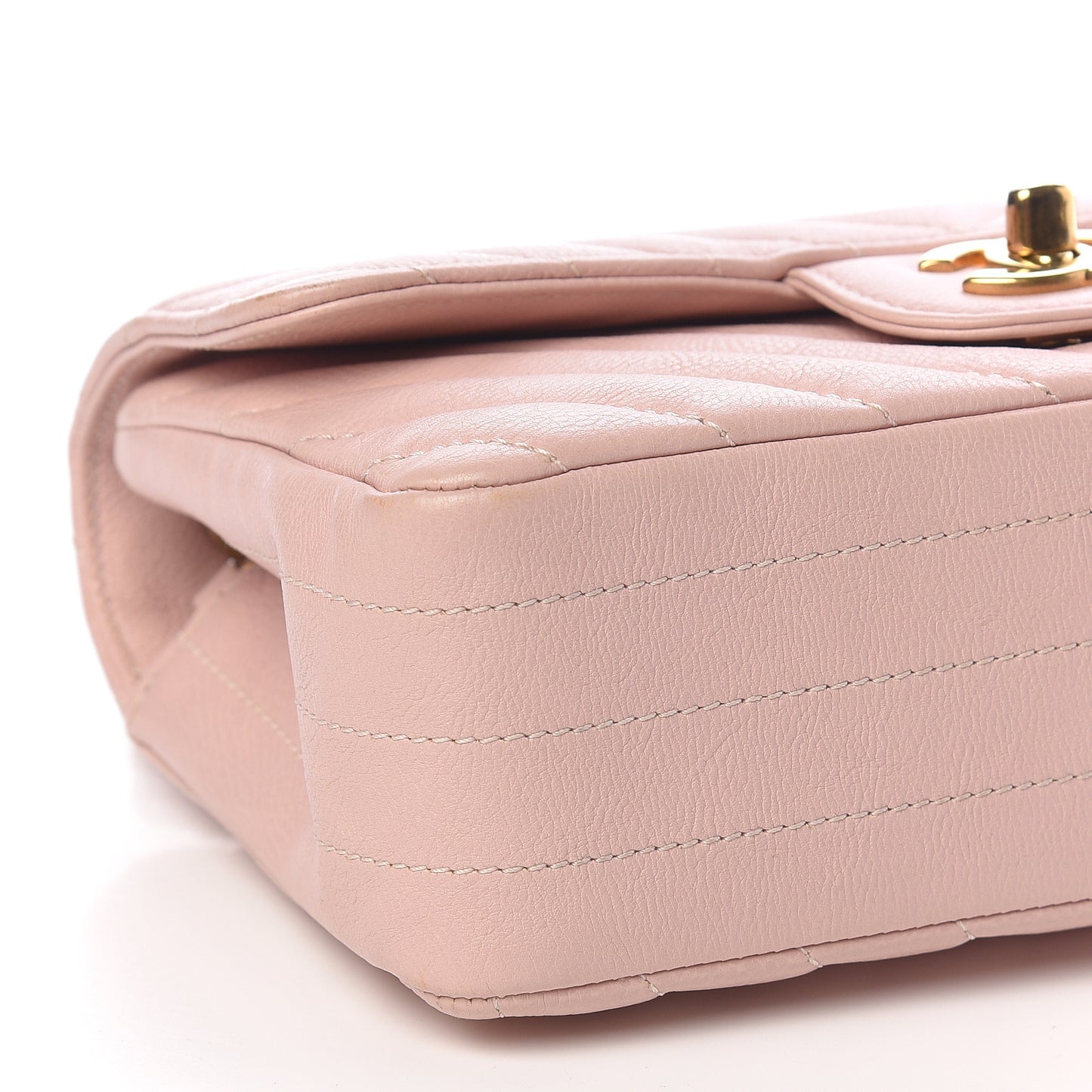 Calfskin Chevron Quilted Mini Rectangular Flap Light Pink
