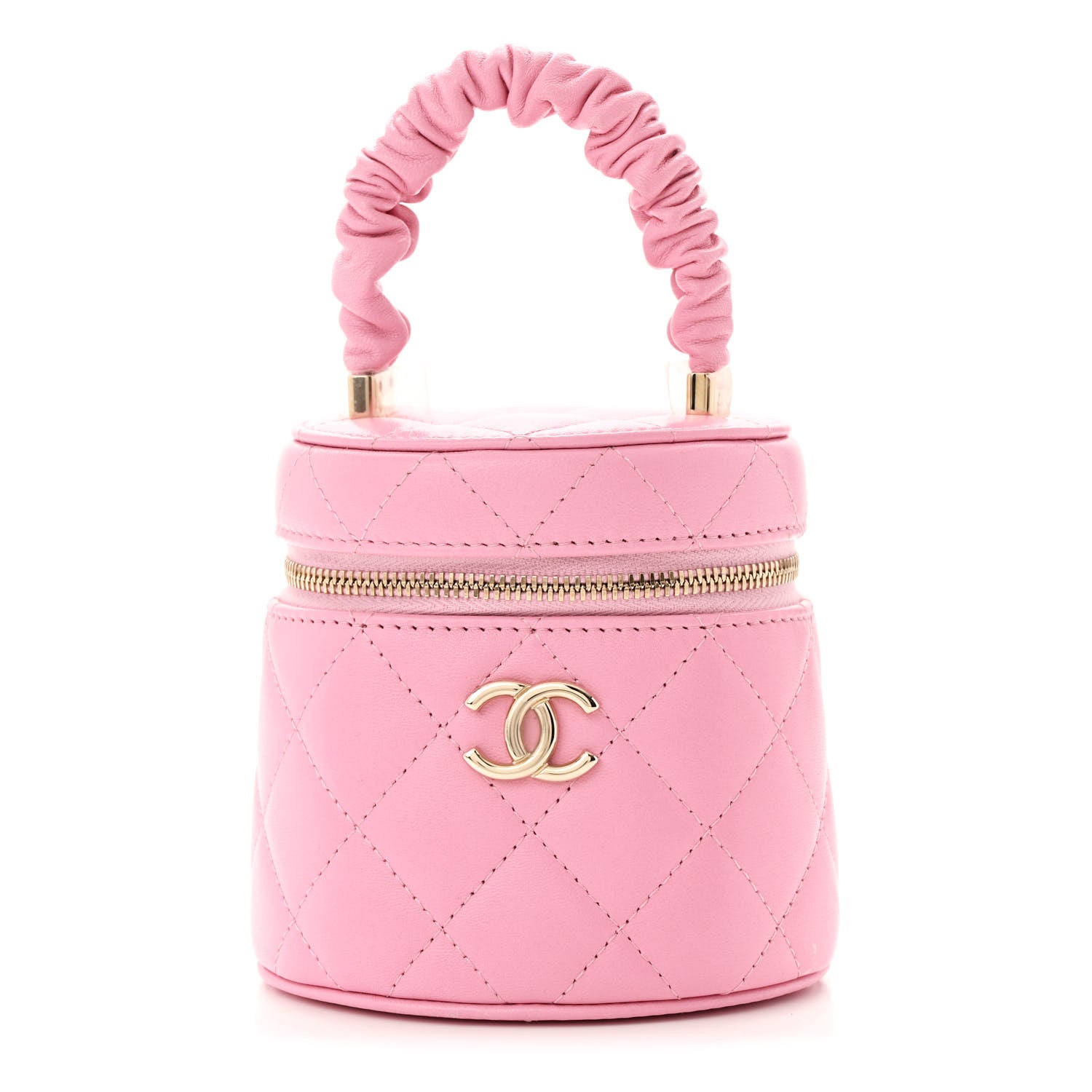 Chanel Lambskin Quilted Ruched Handle Vanity Case Pink 1 of 11