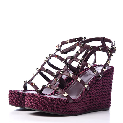 Valentino Garavani Calfskin Rockstud Ankle Strap Torchon Espadrille Caged 25/95mm Wedge Sandals 38 Rubin 3 of 13