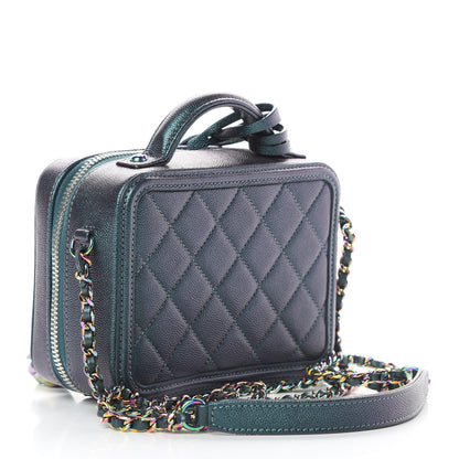 Chanel Iridescent Caviar Quilted Small CC Filigree Vanity Case Dark Turquoise 3 of 10