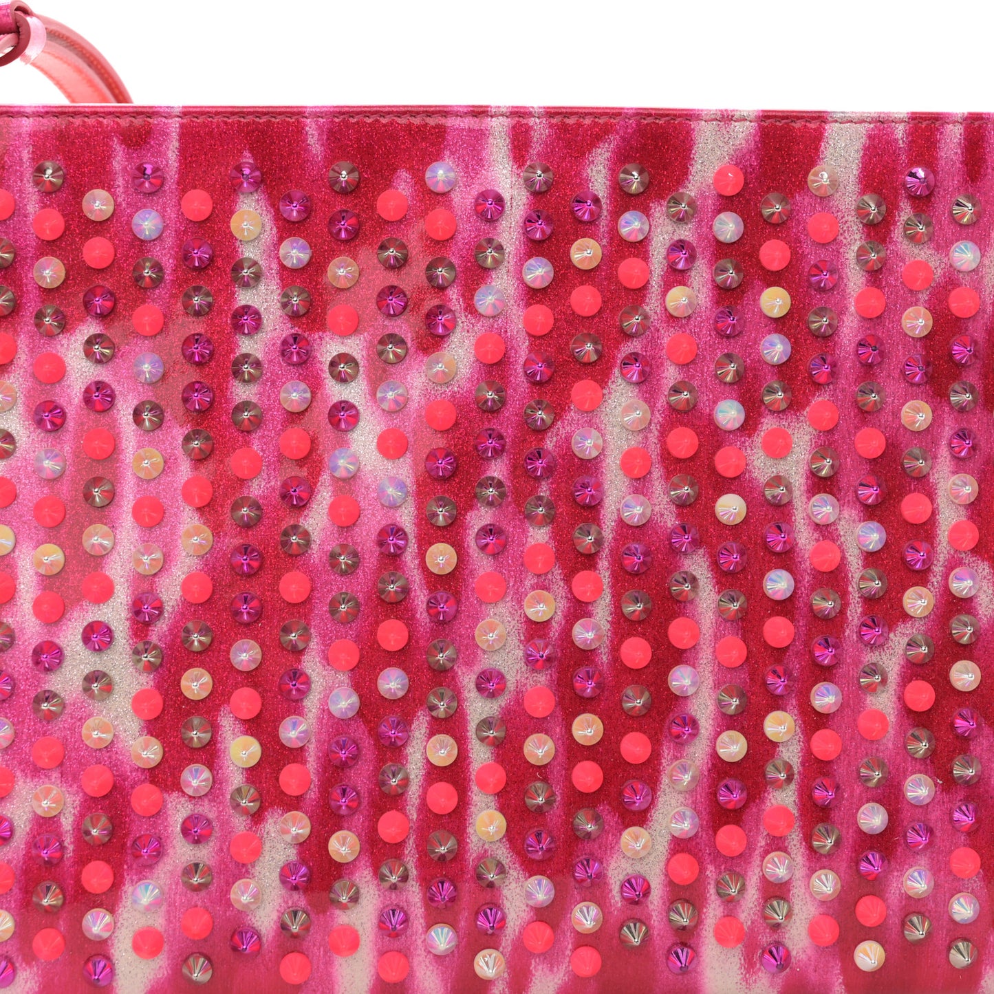 CHRISTIAN LOUBOUTIN Patent Glittart Studded Loubiposh Chain Clutch Shocking Pink