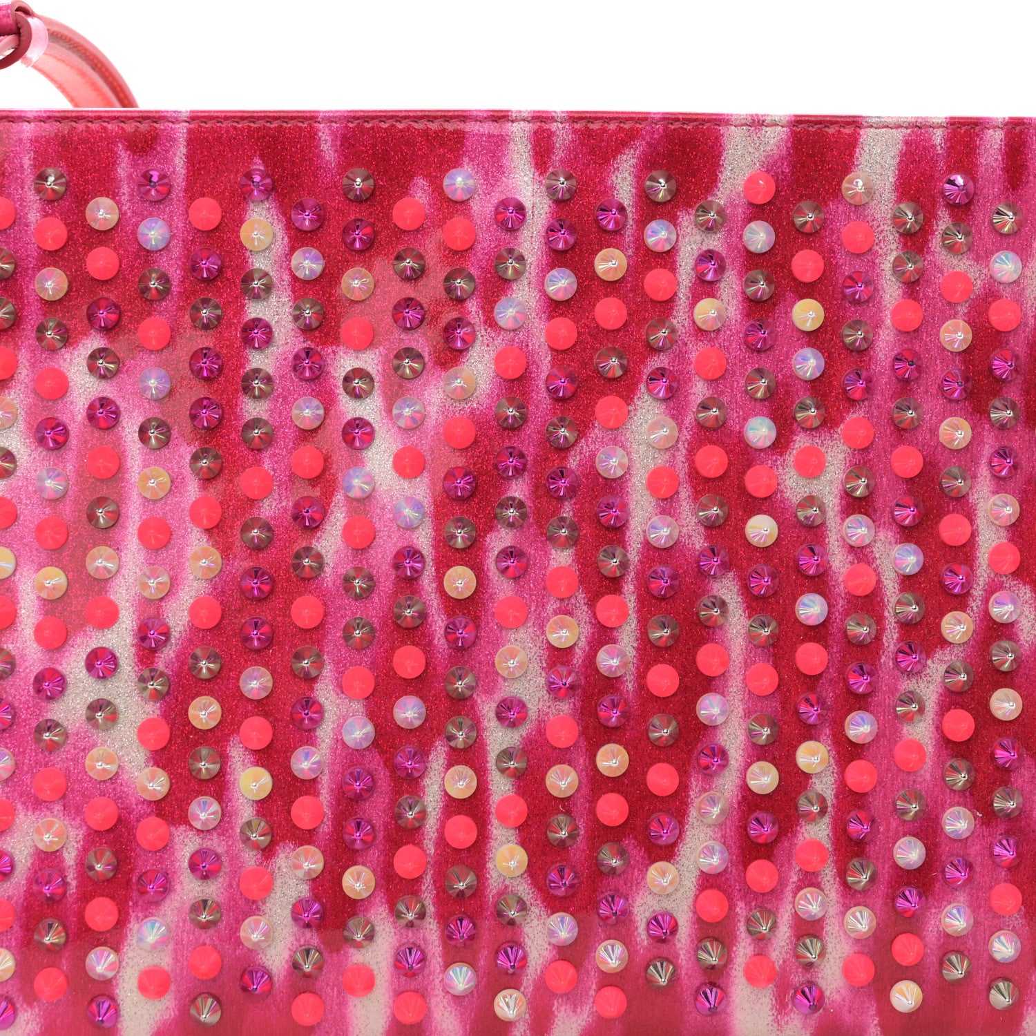 Christian Louboutin CHRISTIAN LOUBOUTIN Patent Glittart Studded Loubiposh Chain Clutch Shocking Pink 7 of 9