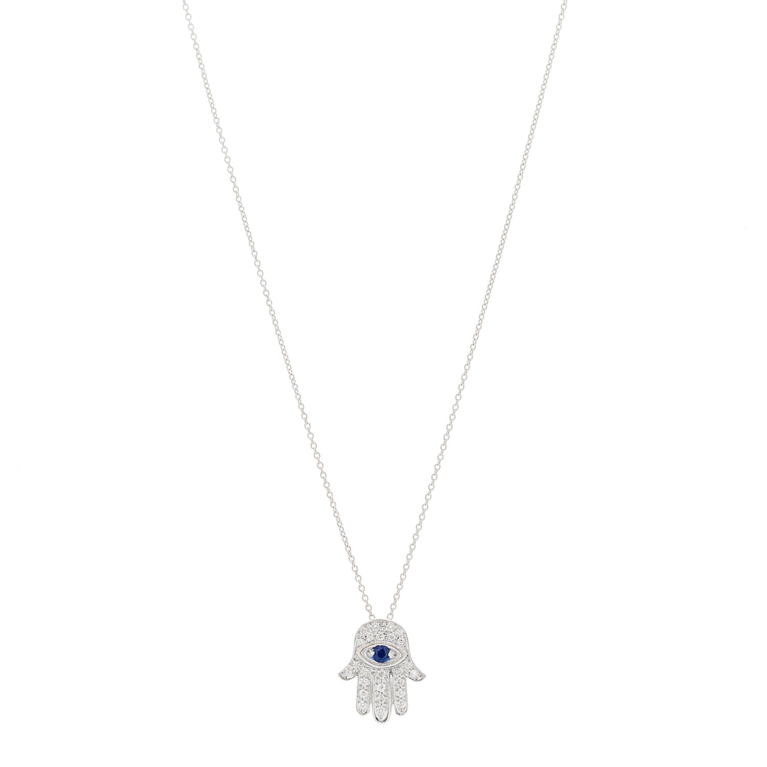 Roberto Coin 18K White Gold Diamond Blue Sapphire Hamsa Pendant Necklace 1 of 6