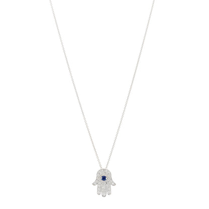 Roberto Coin 18K White Gold Diamond Blue Sapphire Hamsa Pendant Necklace 1 of 6
