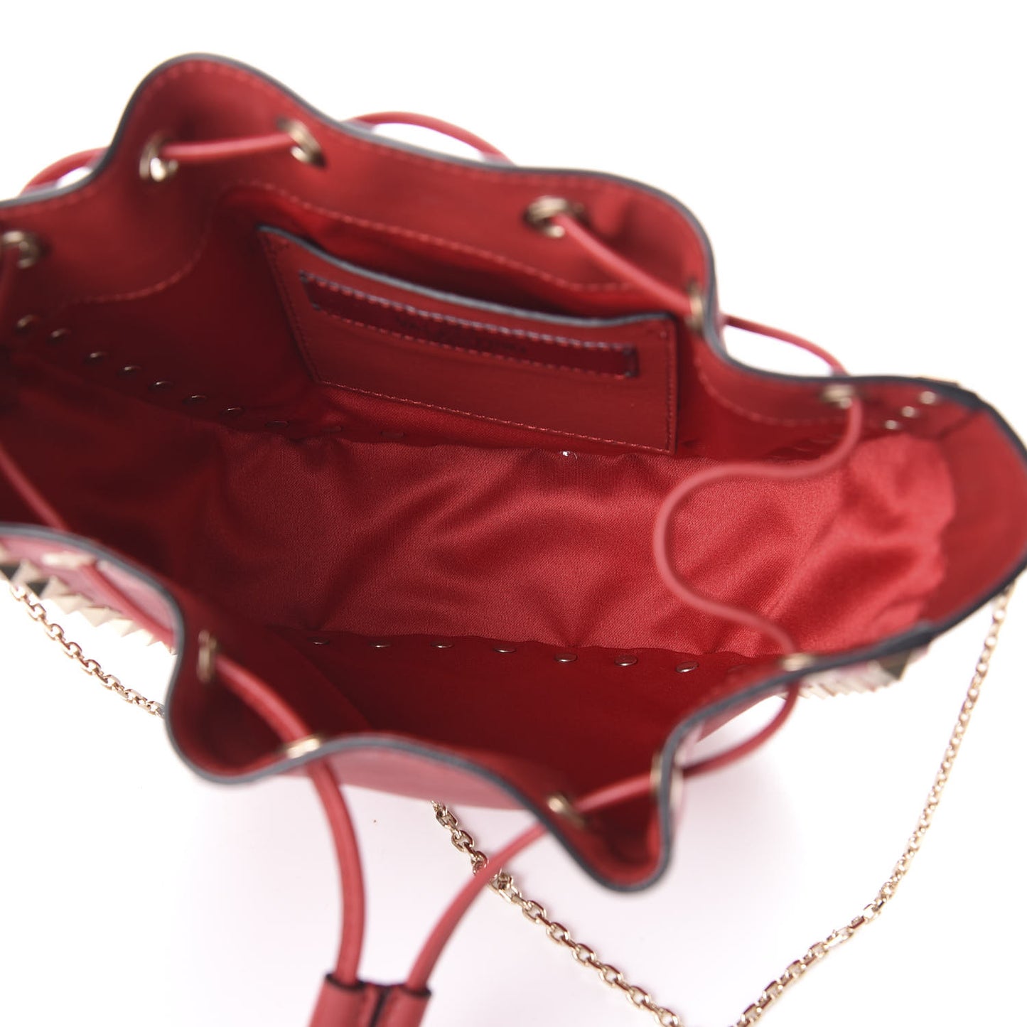 Vitello Mini Rockstud Chain Strap Bucket Bag Red