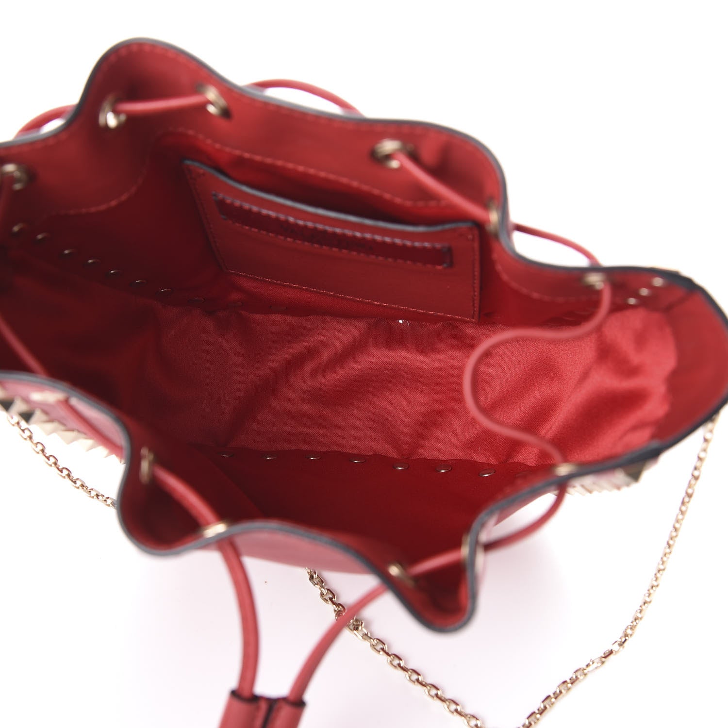 Valentino Garavani Vitello Mini Rockstud Chain Strap Bucket Bag Red 5 of 9