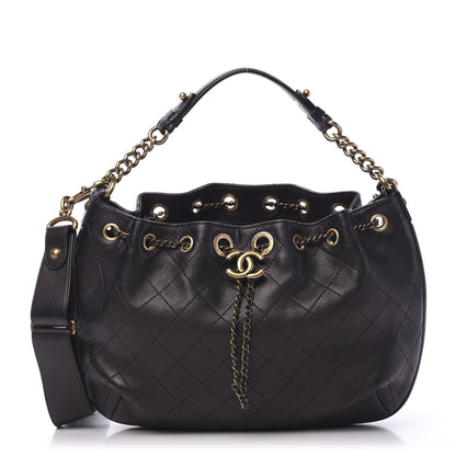 Chanel Calfskin Stitched Small Paris Rome Drawstring CC Bag Black 1 of 11