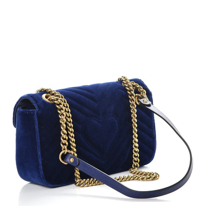 Gucci Velvet Matelasse Small GG Marmont Shoulder Bag Cobalt Blue 3 of 7