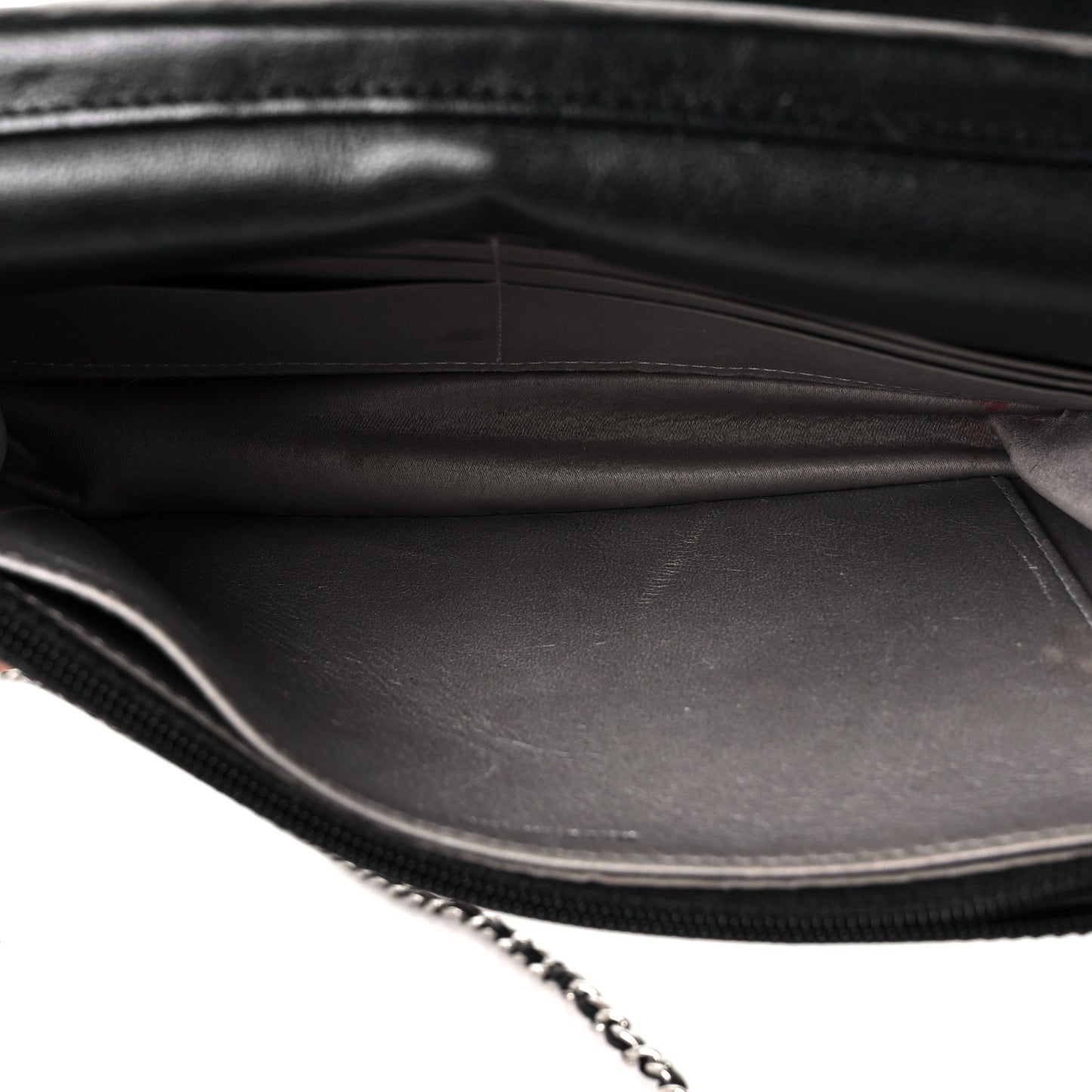 Lambskin Camellia Embossed Wallet On Chain WOC Black