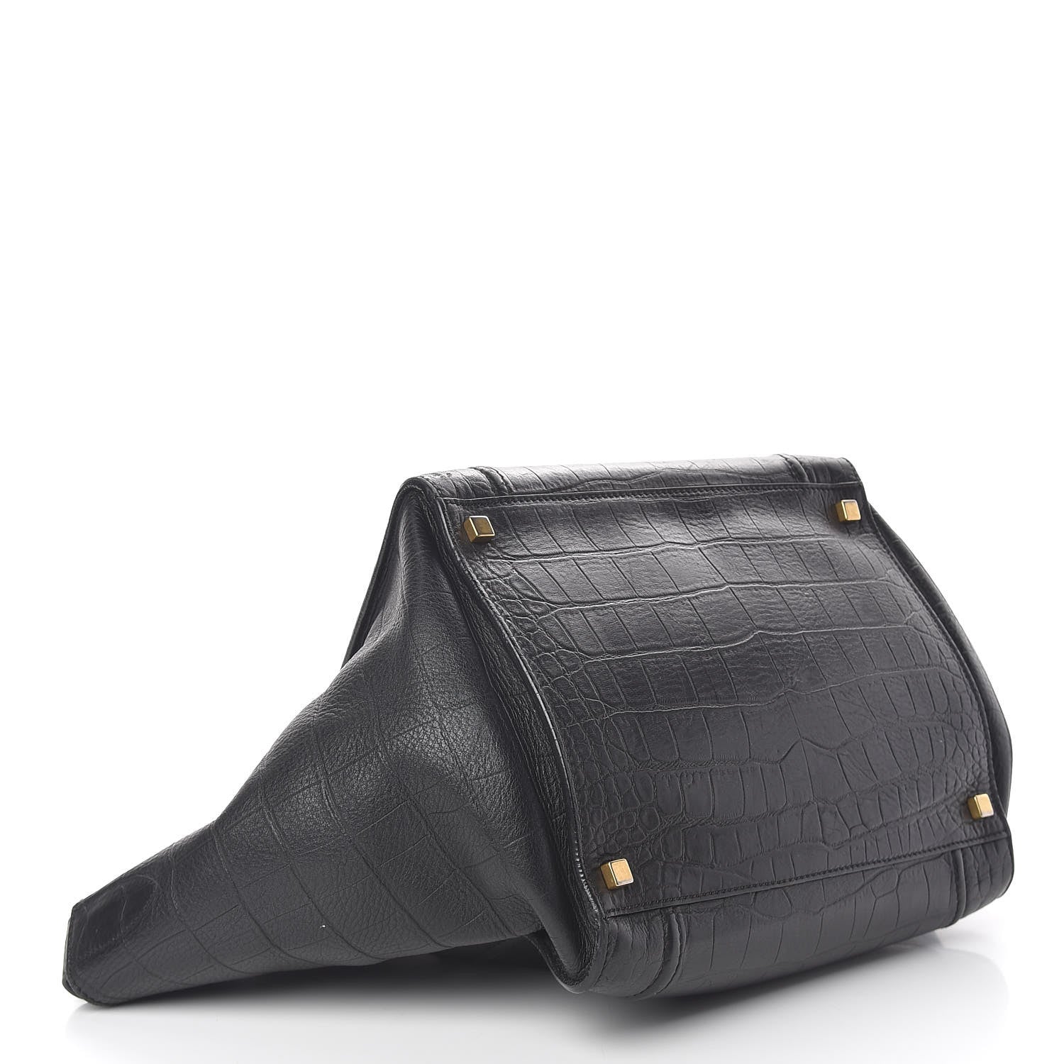 Celine Crocodile Embossed Calfskin Medium Phantom Luggage Black 4 of 19