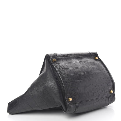 Celine Crocodile Embossed Calfskin Medium Phantom Luggage Black 4 of 19